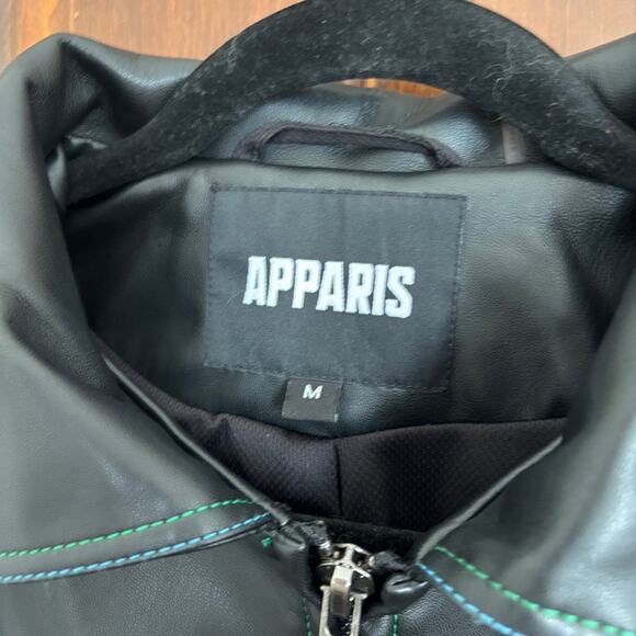 Apparis Faux Leather Tierra Vegan Leather Bomber Jacket Blue Green Stitching M - Picture 5 of 9